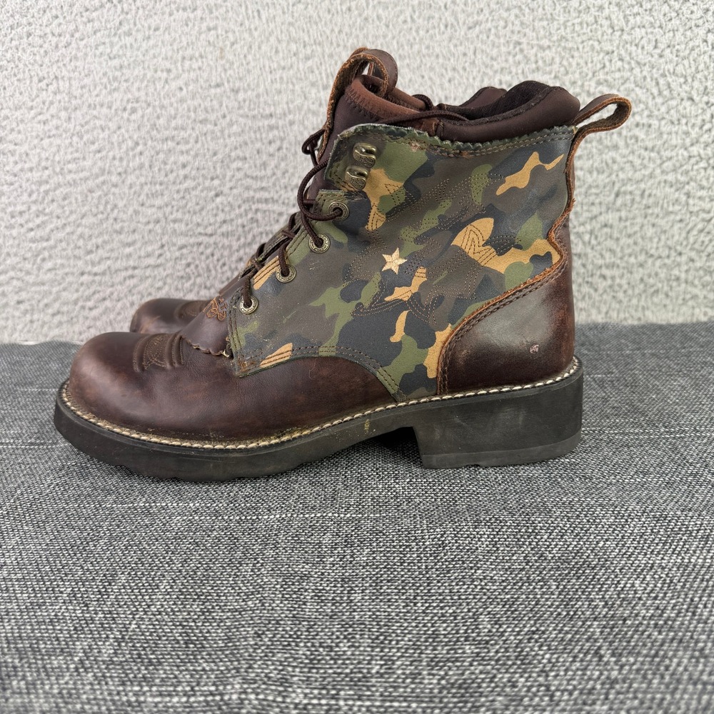 Ariat Lace Up Boots Womens 9B Brown Camo Western Kiltie Work 16307